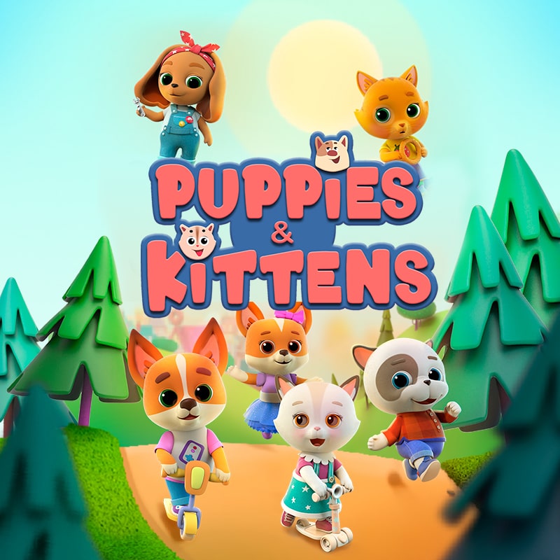 'PUPPIES AND KITTENS' cartoon poster